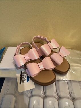 Girls' Pink Bow Strap Sandals cat & jack size 7 nwt